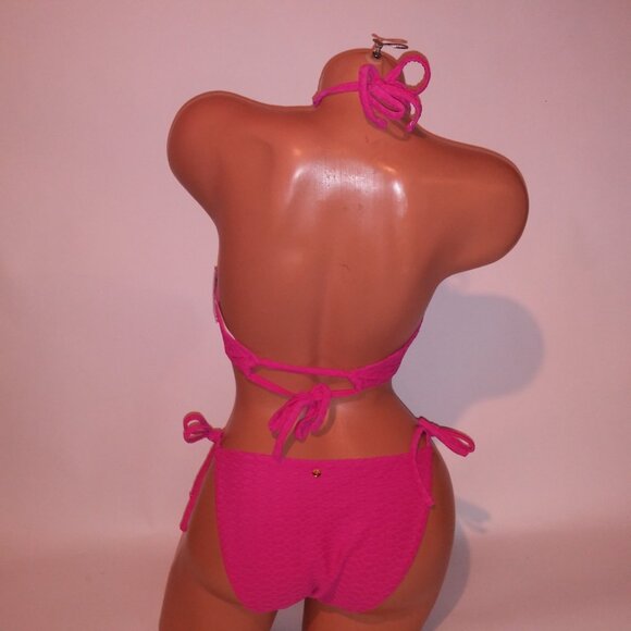 Victoria Secret Swim Bikini Top & Bottom Pink Textured Convertible String Remova - Picture 11 of 16
